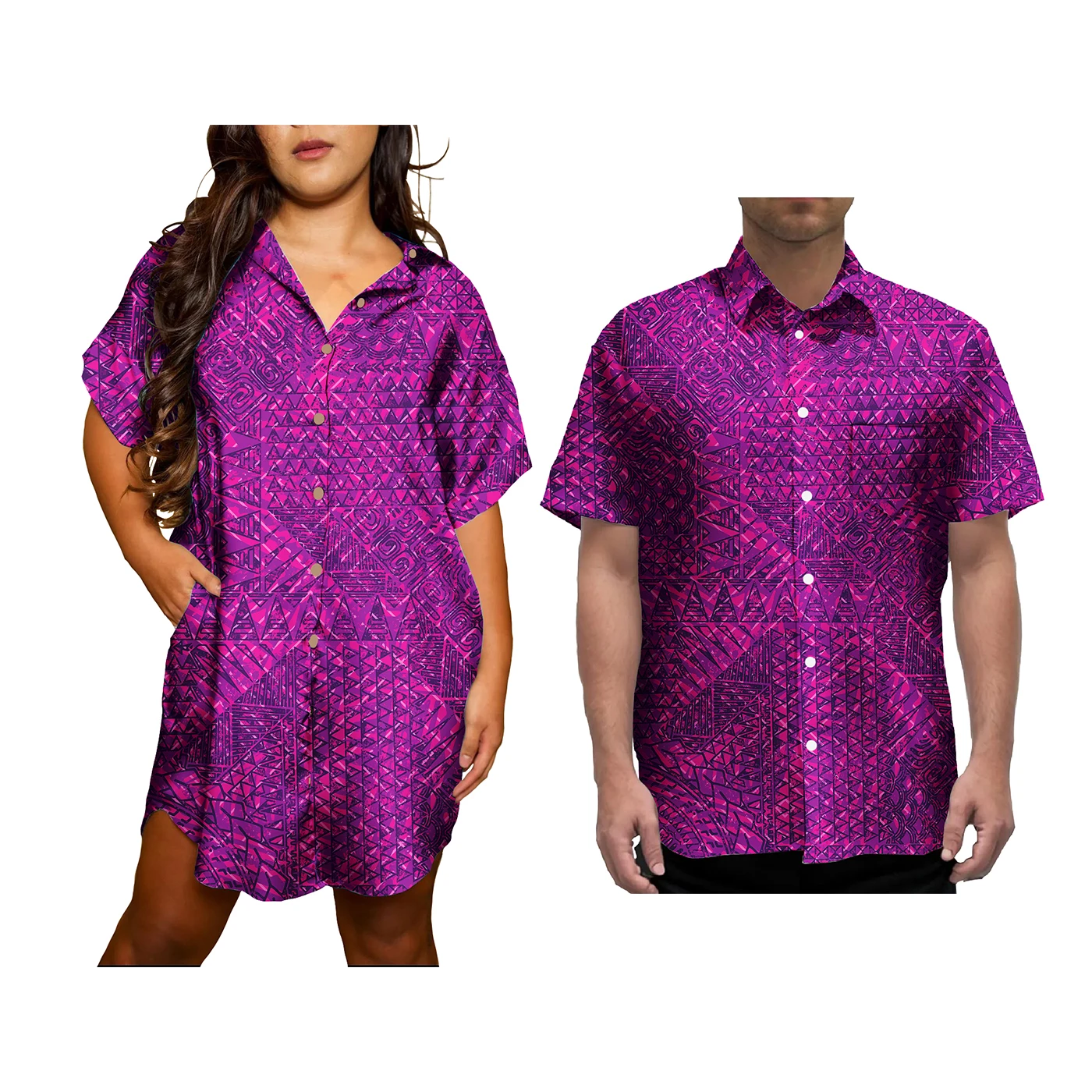 Samoa Hawaii Tribal Matching Set For Couple Samoan Family Outfits Women's Shirt Dress And Men's Aloha Shirts Couple Set