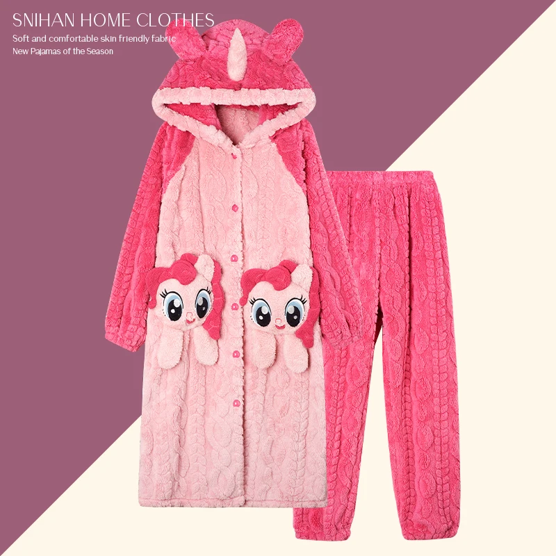 My Little Pony Coral Velvet Dressing Gown Set Plush Cartoons Cute Comfortable Soft Loungewear Girls Pajamas Hooded Holiday Gifts