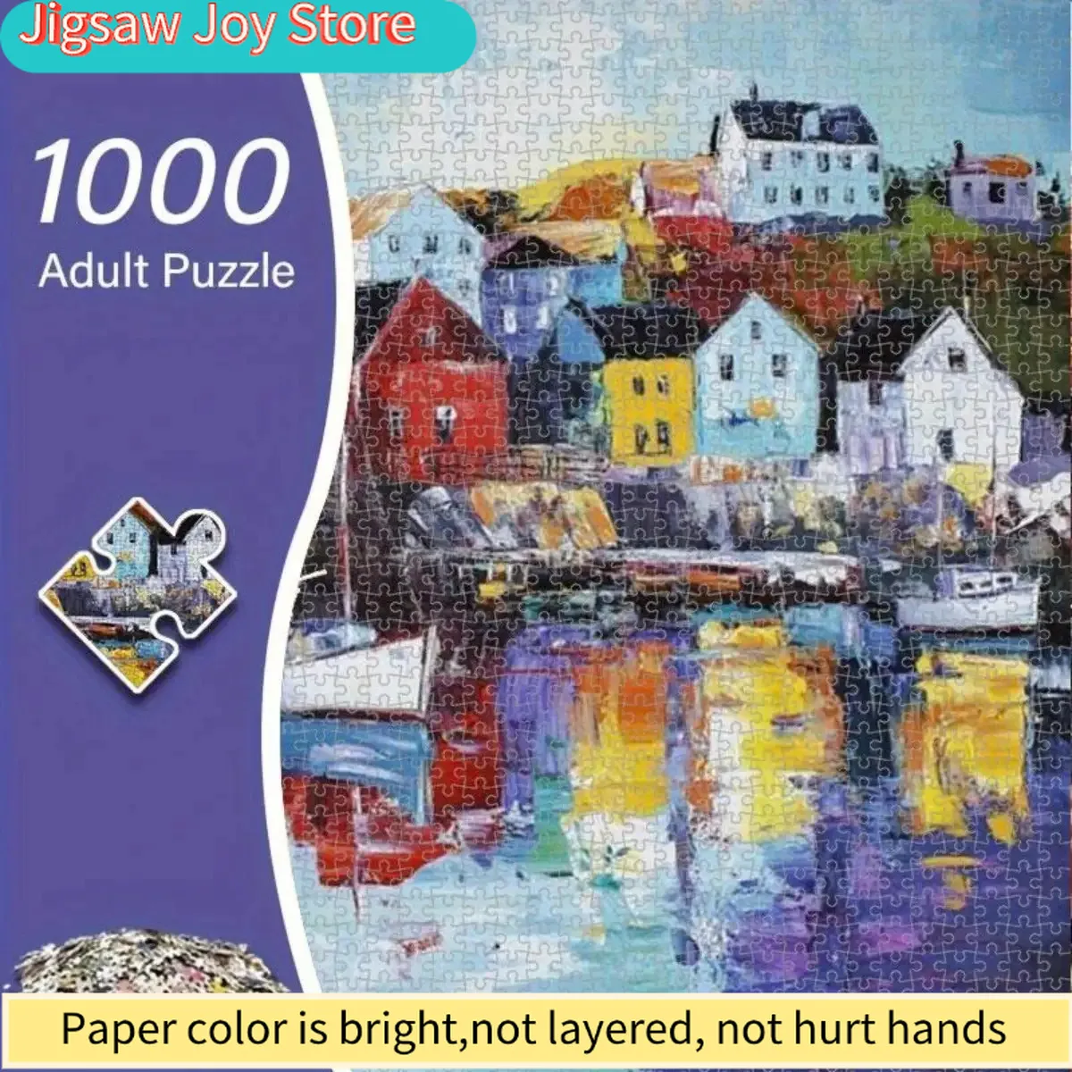 

Пазл «Ньюфаундлендское прибрежное искусство: красочные дома и лодки у залива», большой, сложный, в ярком импрессионистском стиле