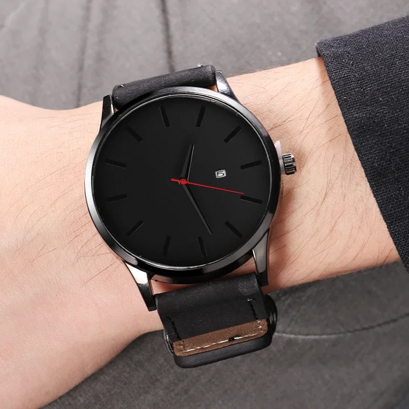 Large Round Dial Men Watch Fashion Sport Watches for Men Calendar Leather Casual Quartz Wristwatches Clock Relojes Hombre Montre