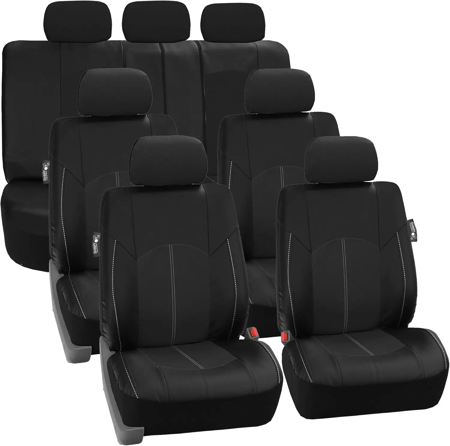 

Perforated Leatherette Three Row Set 7 Seater Car Seat Covers, Airbag Compatible and Split Ready- Universal Fit for Cars, Trucks