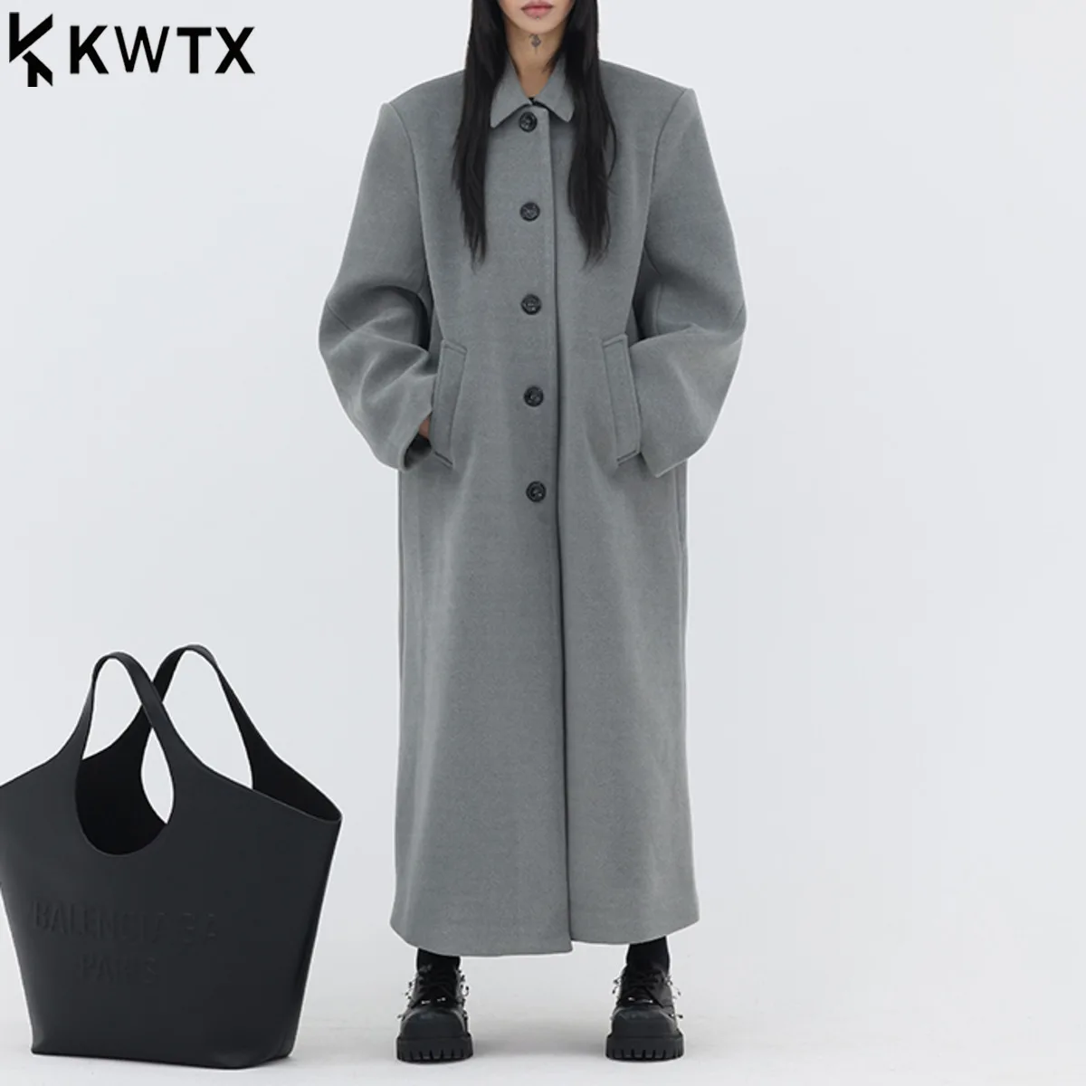 

KWTX женские длинные пиджаки из 100% шерсти, пальто зимы 2025 года, винтажный стиль, однобортный твид с лацканами, повседневный элегантный новый