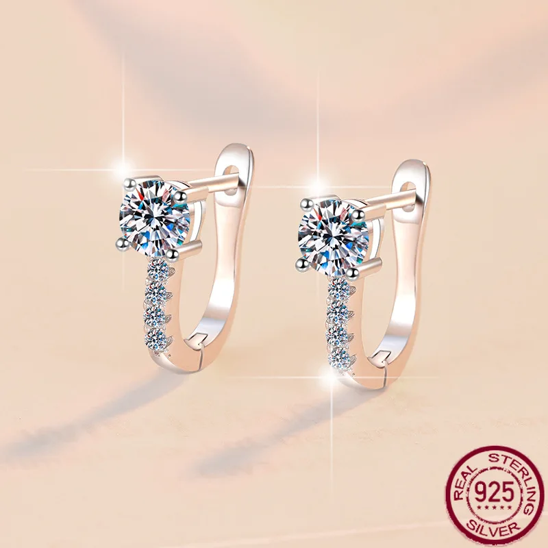 

Новые серьги из чистого серебра S925, пара застежек, 1 карат, модные универсальные серьги с муассанитом, свадебные украшения