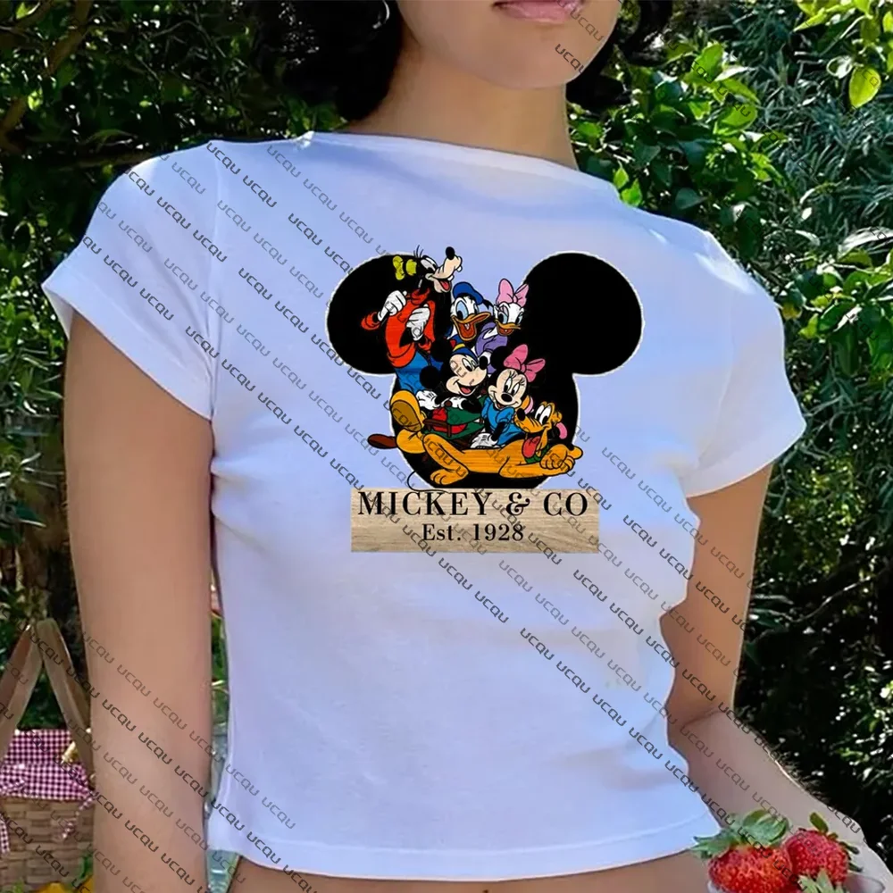 

Disney Mickey Friends T-shirts Retro 1928 Disney Girls Trip Weekend Hawai Baby Tee Top Women Cute Fashion Y2k Harajuku Short Tee