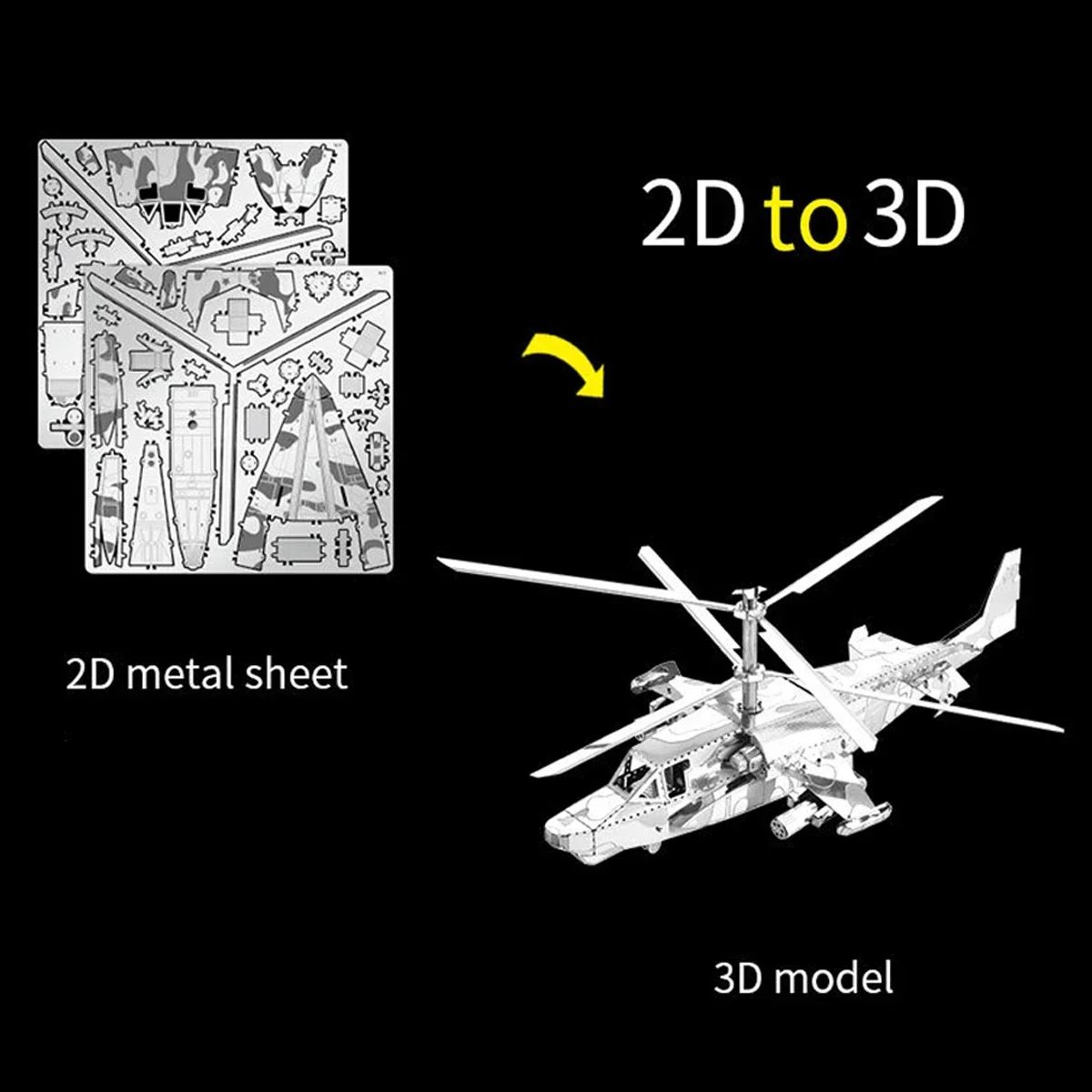Modelo do enigma do metal 3d ka-50, diy, corte do laser, brinquedo para crianças