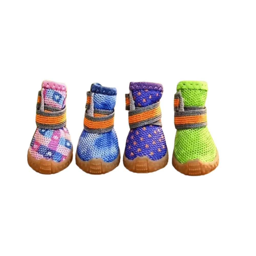 4 pcs/set Breathable Mesh Dog Mesh Shoes Wear Resistant Soft Dog Paw Protectors Adjustable Non-slip Pet Net Boots Beach