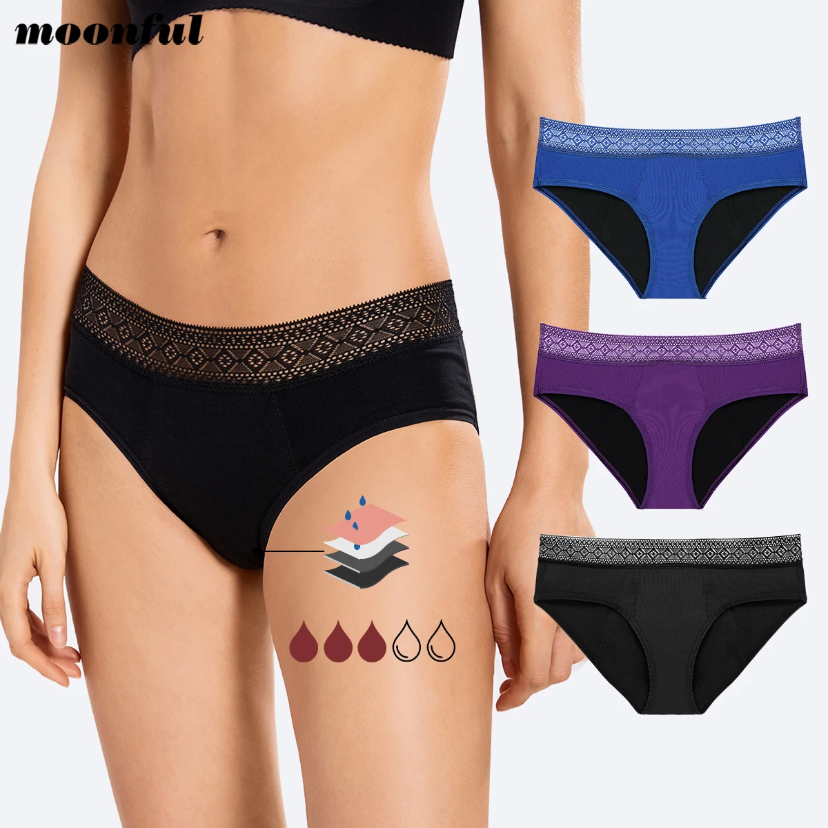 Women Menstrual Briefs Lace Absorbent Menstrual Cycle Underpants Leak Proof Menstruation Panties Period Underwear Heavy Flow