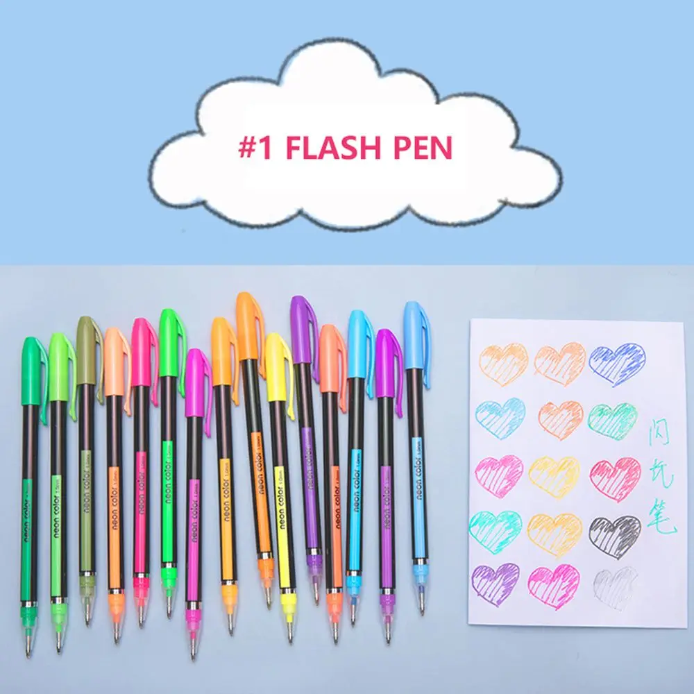 Pen Highlighter Scrapbook Album Journal Office DIY Drawing Color Pen Fine Tip Markers Glitter Gel Pens Set Colored Signing Pen