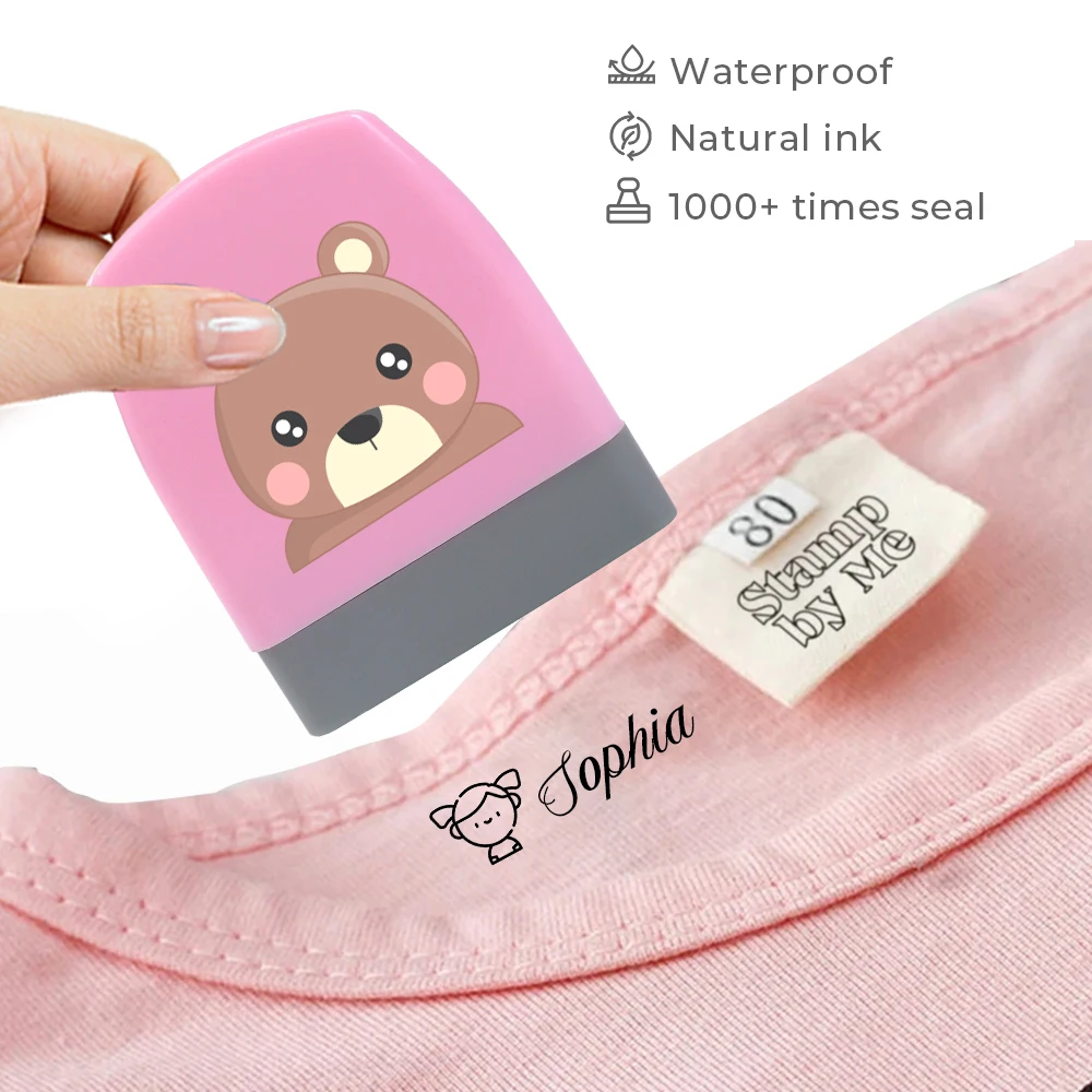 1pc Personalize Custom Name Stamp Bear Pattern Diy Name Seal Clothes Chapter Not Easy To Fade Security Name Stamp Gift