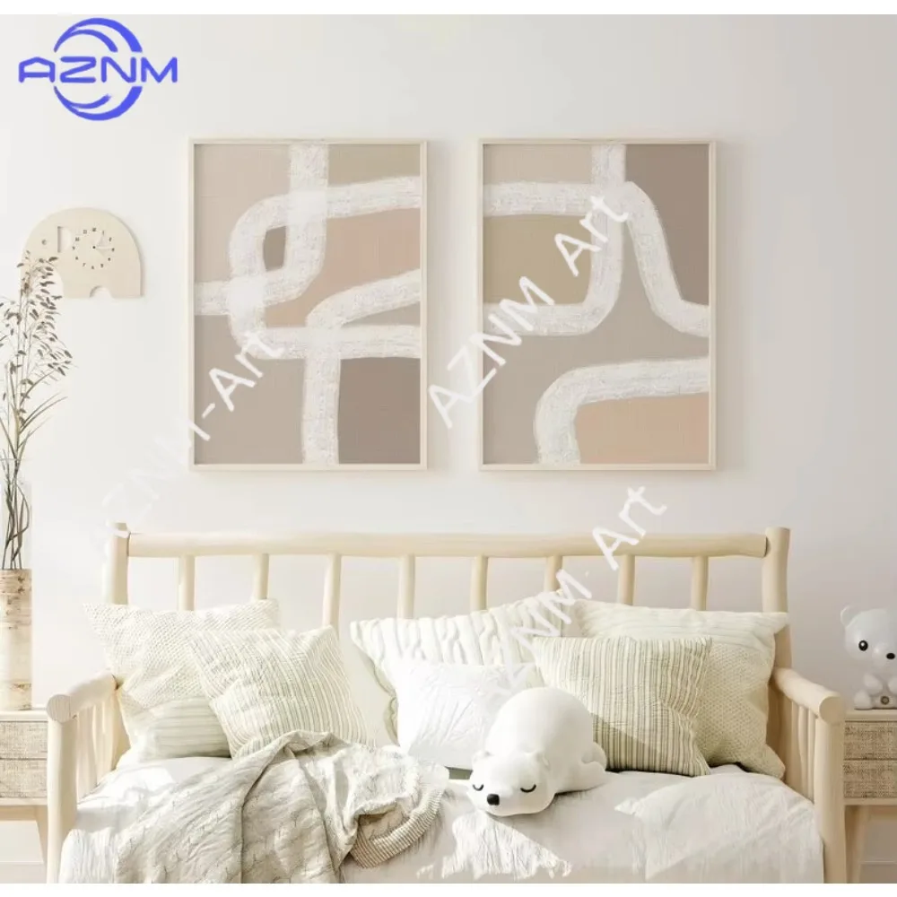 1/2 Stück Beige Abstrakte Geometrische Kunstdrucke auf Leinwand Mid-Century Neutral Minimalistische Wandkunst Poster für Moderne Heimdekoration Geschenke