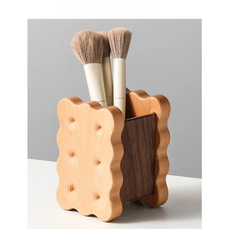 Wood Biscuit-Shaped Pen Holder - Luxury Office Desktop Organizer, Creative High-Aesthetic Student Storage Bucket & Home Decor