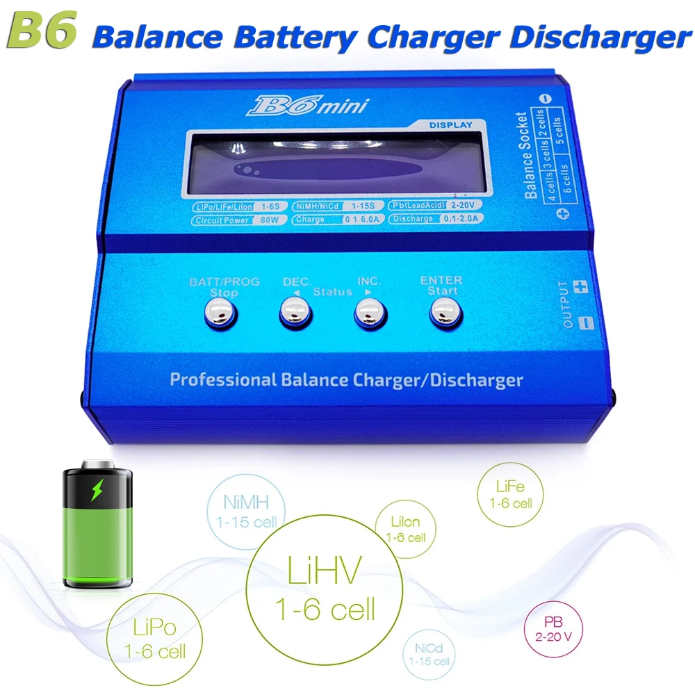 Multi B6 Mini 60W Balance Charger Discharger for RC Car Boat Helicopter PFV Racing Drone RC LiPo NiMH Nicd LiHV NiCd PB Battery