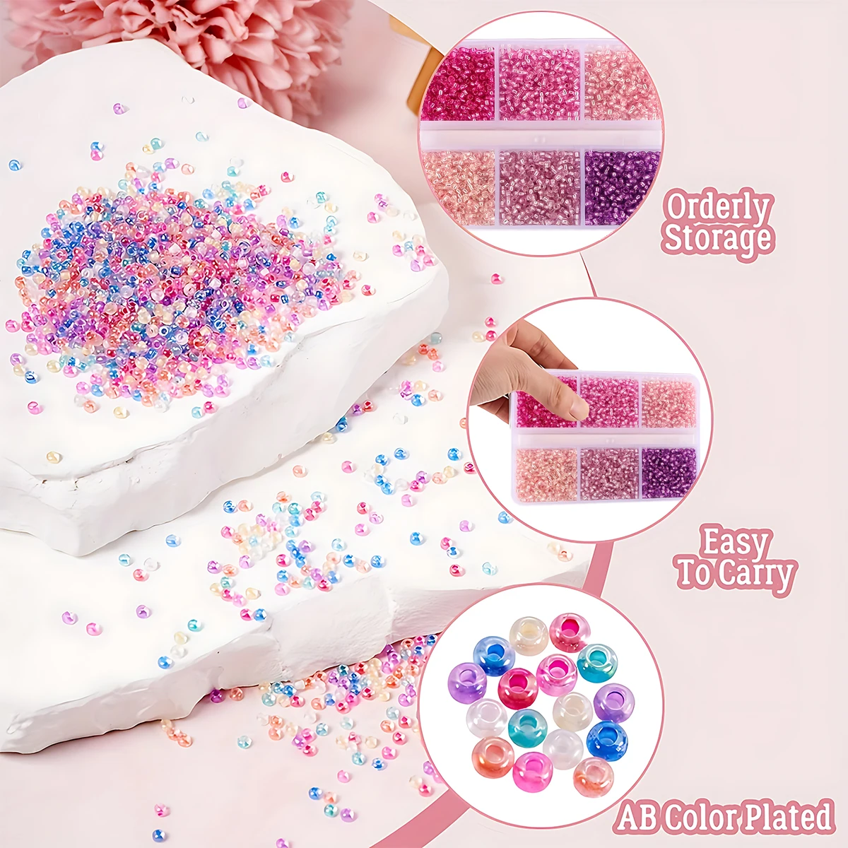 720+pcs 6 Styles Glass Seed Beads 3mm, Glass Seed Beads Round Pony Beads Mini Spacer Loose Beads for DIY Craft Bracelet Necklace