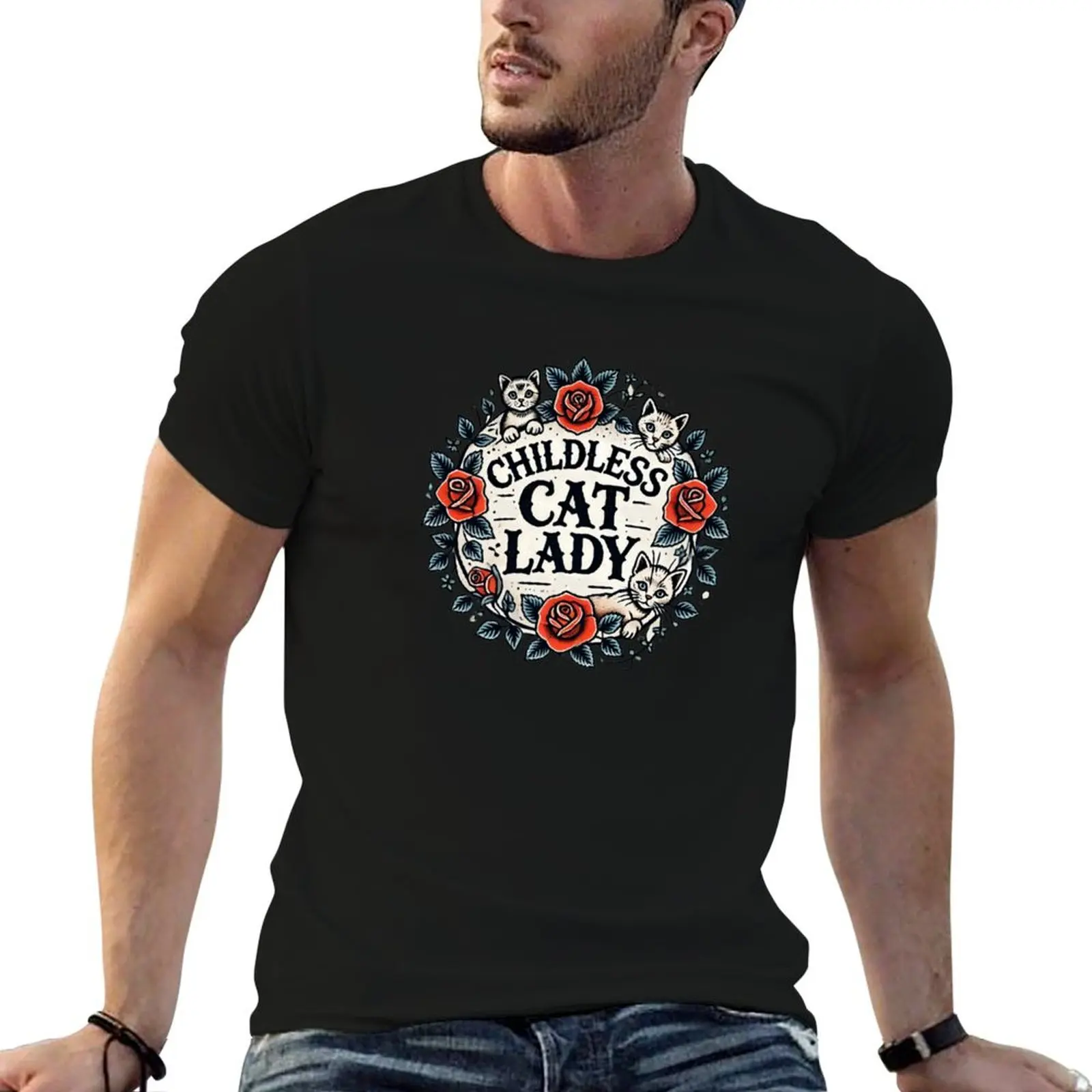 Childless Cat Lady T-Shirt Basic Simple Casual Short Sleeve Tee
