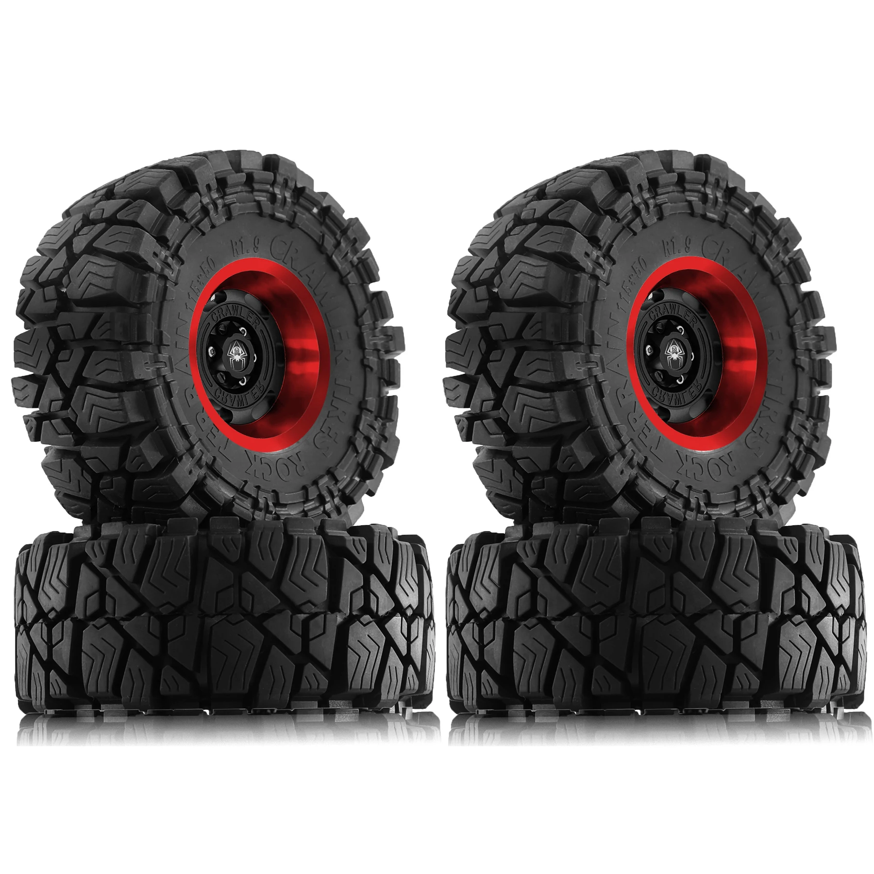 RED SPIDER 4Pcs 115*50mm 1.9 Inch Rock Terrain RC Rubber Tires Metal Beadlock Wheel Set For 1/10 RC Crawler TRX4 SCX10 Wraith