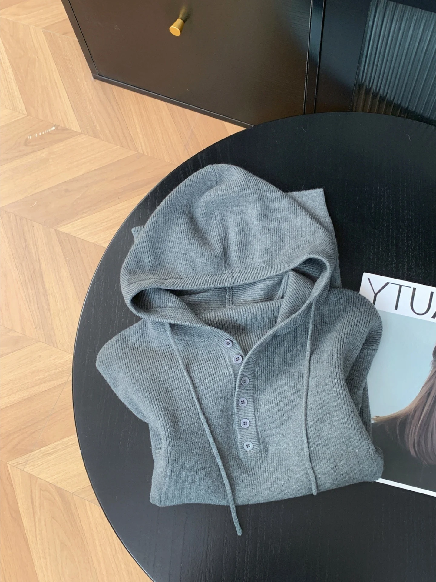 

Spring Autumn Pure Color Knitwear Casual Loose Long Sve Hooded Camere Faion Versatile Slimming Top Women's Faion