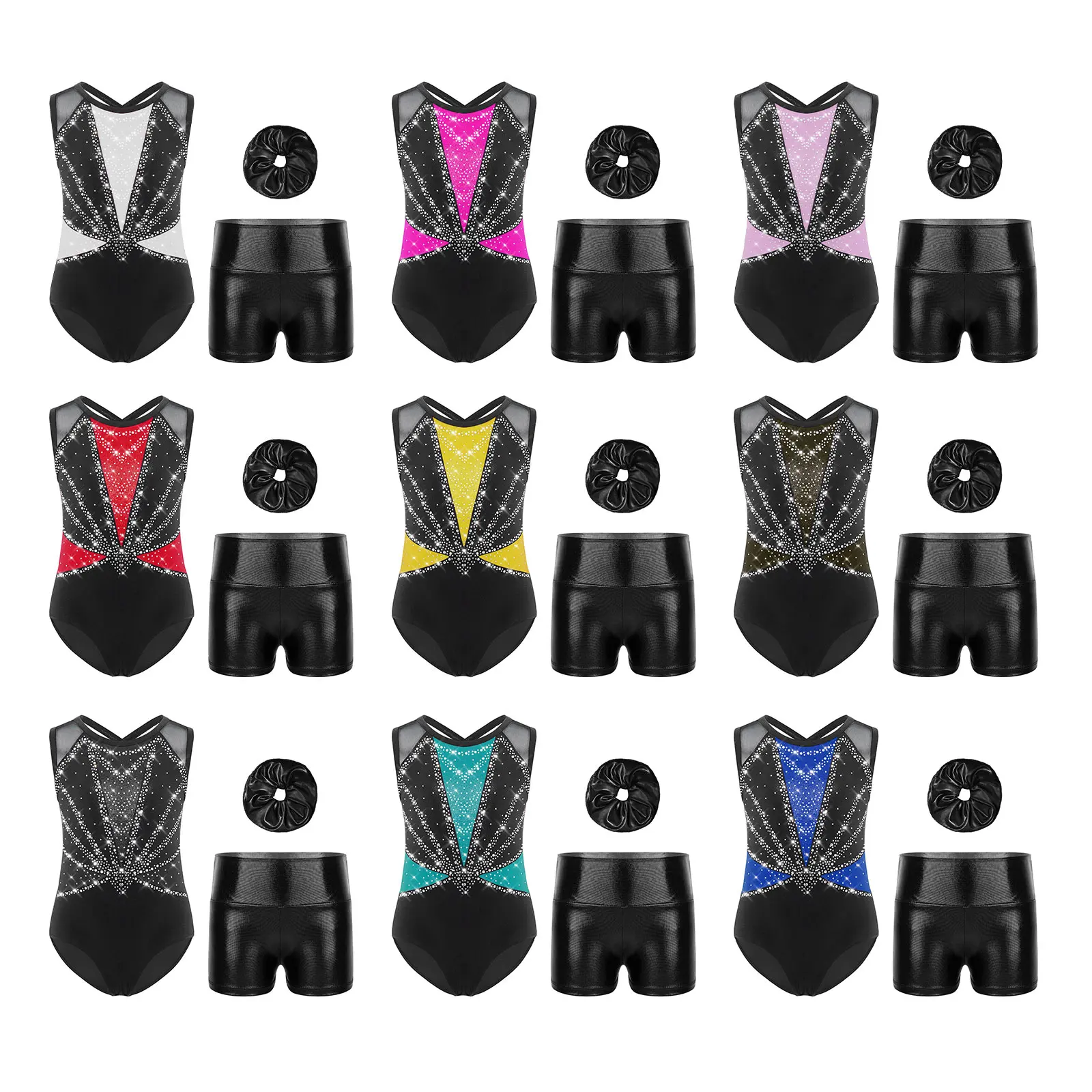 criancas-meninas-ballet-ginasios-conjuntos-de-danca-roupas-esportivas-strass-roupas-esportivas-collant-com-shorts-e-headwear-palco-dancewear