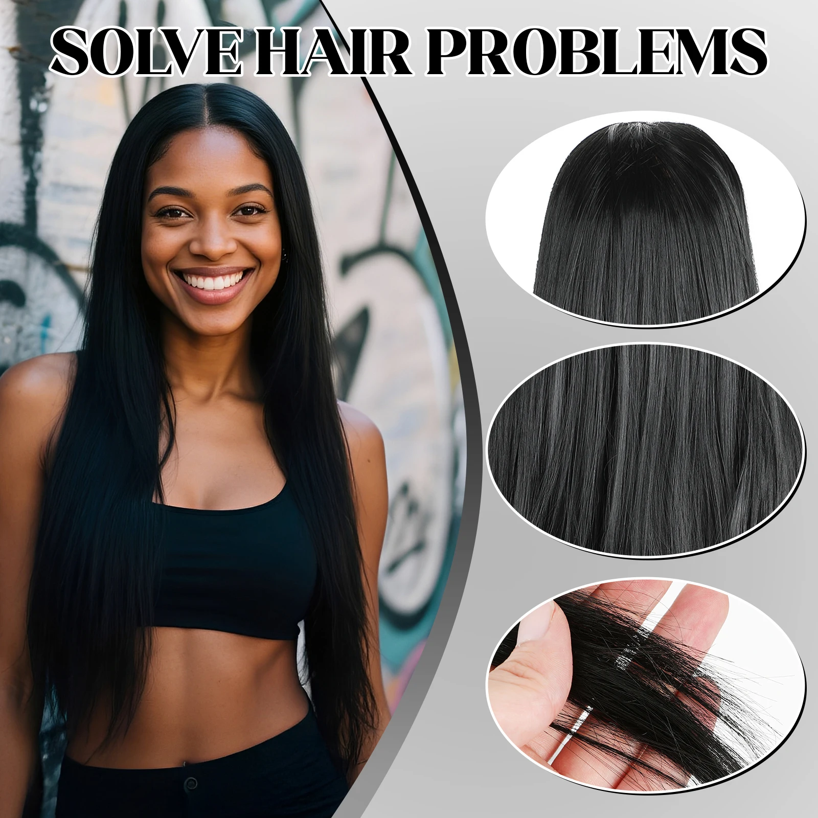 

African Fashion Headband Wig 65cm Long Straight Hair Scarf Heat Resistant Synthetic Fiber Adjustable Size