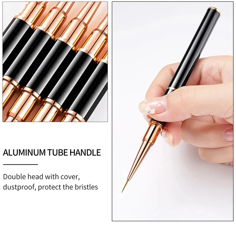 5Pcs Black Double head Nail Art UV Gel Extension Brushes Painting Tools French Stripe Drawing Liner Pen Manicure Accessoires