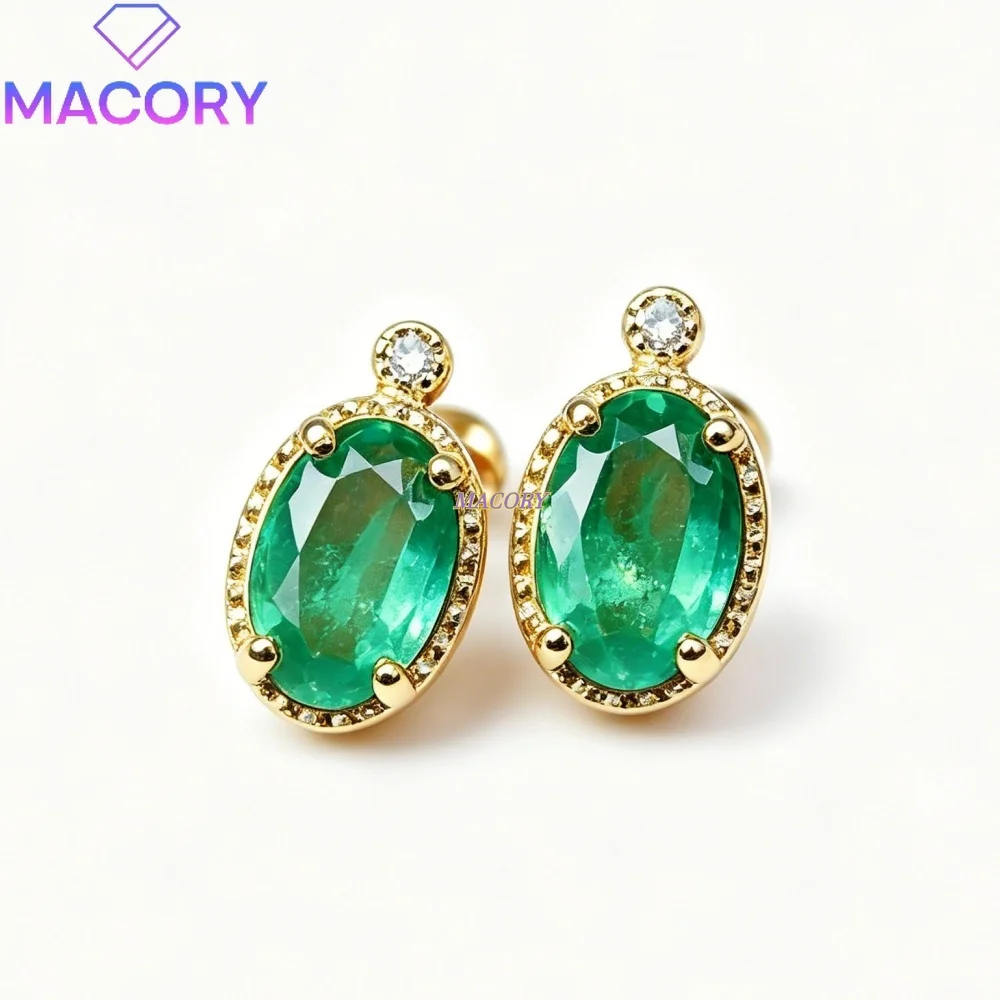 Emerald Stud Earrings 925 Sterling Silver Classic Simple Jewelry Exquisite Vintage Engagement Wedding Banquet Party Accessories