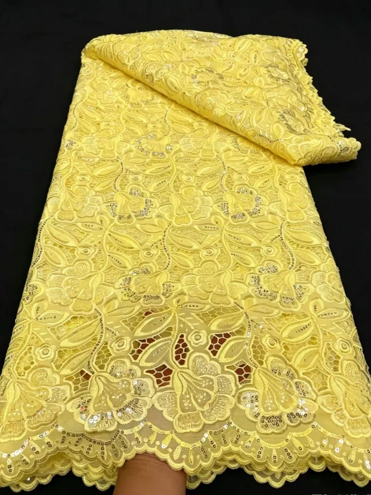 African Lace Fabric 5 Yards High Quality Nigerian Cord Guipure Lace Fabrics White Tulle Fabric For Wedding Dress