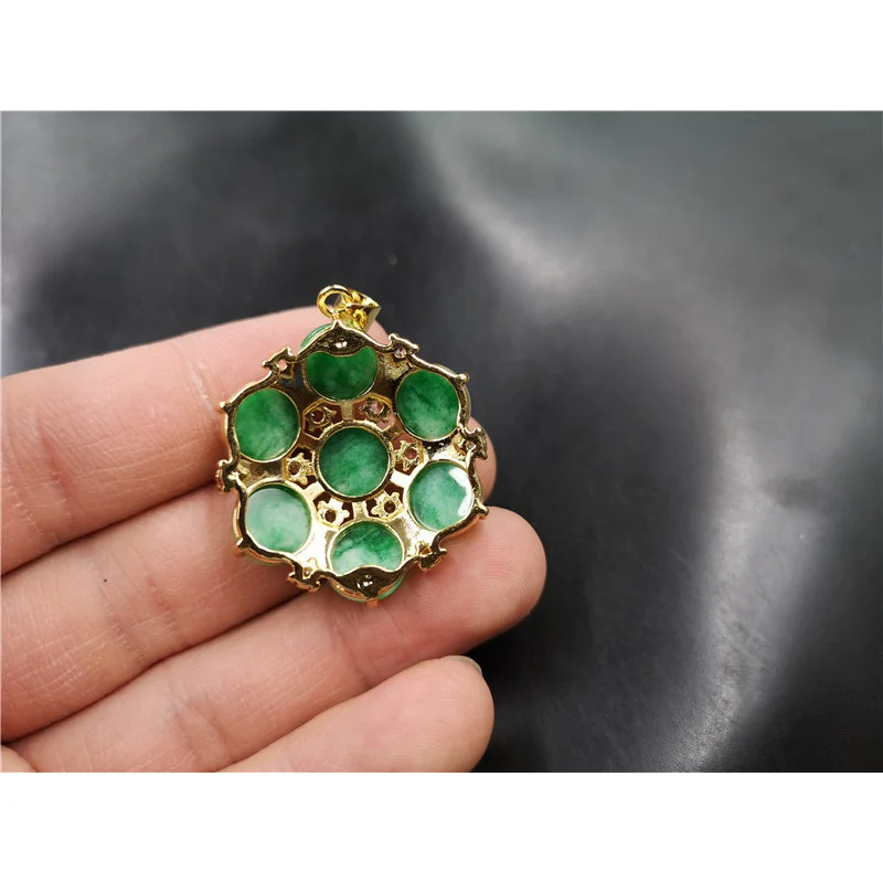 Vacuum Plating Inlaid Dry Qingyang Green Flower White Background Gray Jade Pendant