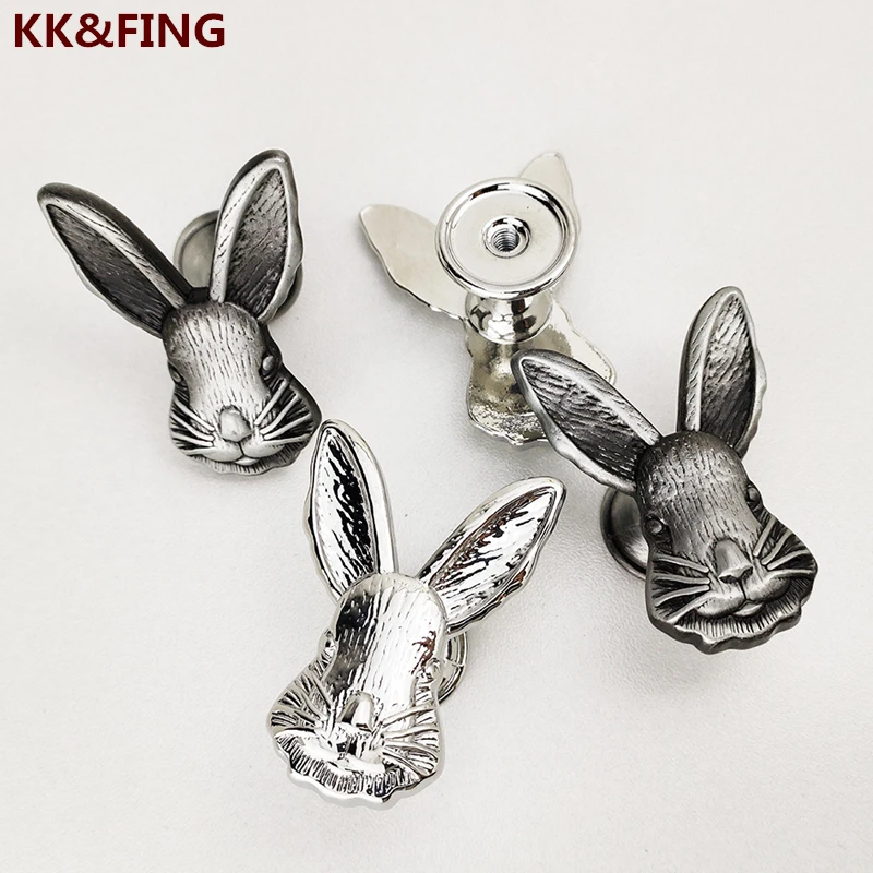 KK&FING Zinc Alloy Single Hole Handle Retro Creative Drawer Handles Metal Craft Rabbit Cabinet Knobs And Handles Furniture Adorn