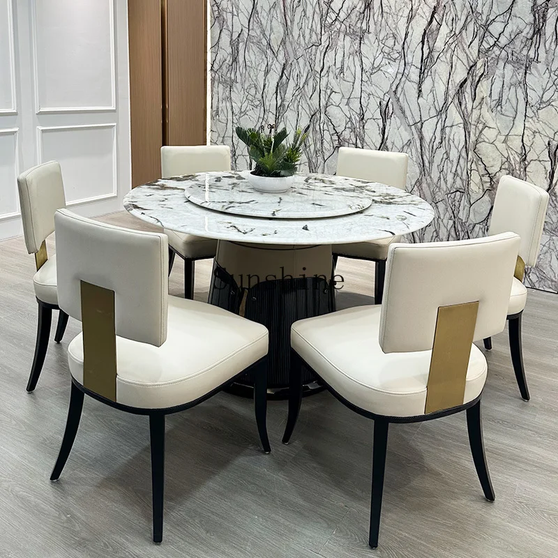 Italian light luxury dining table and chair combination restaurant Modern simplicity with turntable Post-modern home