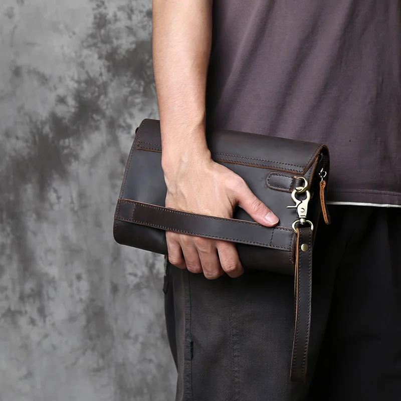 Nzpj Vintage Echt leder Herren Clutch Tasche verrückte Pferd Leder Handy tasche natürliche Top Layer Rindsleder Brieftasche für 8-Zoll-iPad – Detail 5