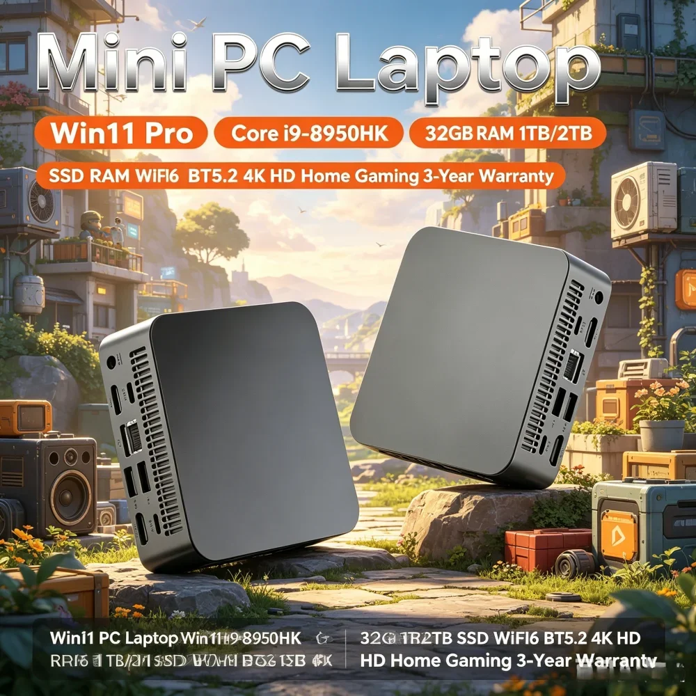 Mini PC Laptop Win11 Pro Core i9-8950HK 32GB RAM 1TB/2TB SSD WiFi6 BT5.2 4K HD Home Gaming 3-Year Warranty