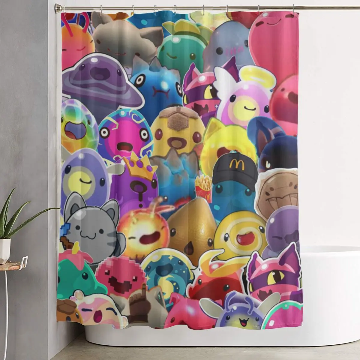 

Slime Rancher Cartoon Game Anime Cute Shower Curtain Bathroom Polyester Waterproof Bath Curtains with Hooks