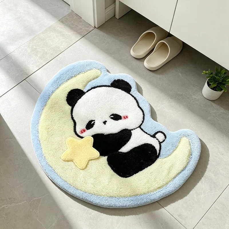 VIKAMA Moon Star Panda Shaped Plush Bath Mat Non Slip Absorbent Cartoon Animal Bedroom Floor Decor Doormat Non Slip Bath Rug