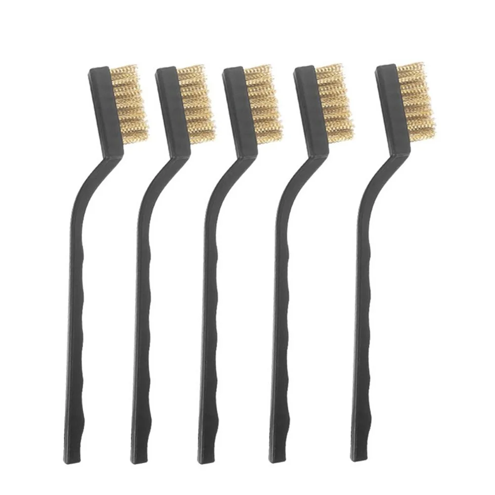 5pcs Brass Wire Brushes Black Brass Wire Brushes Plastic Handle Rust-Remover Tool Maintenance And Rust Removal