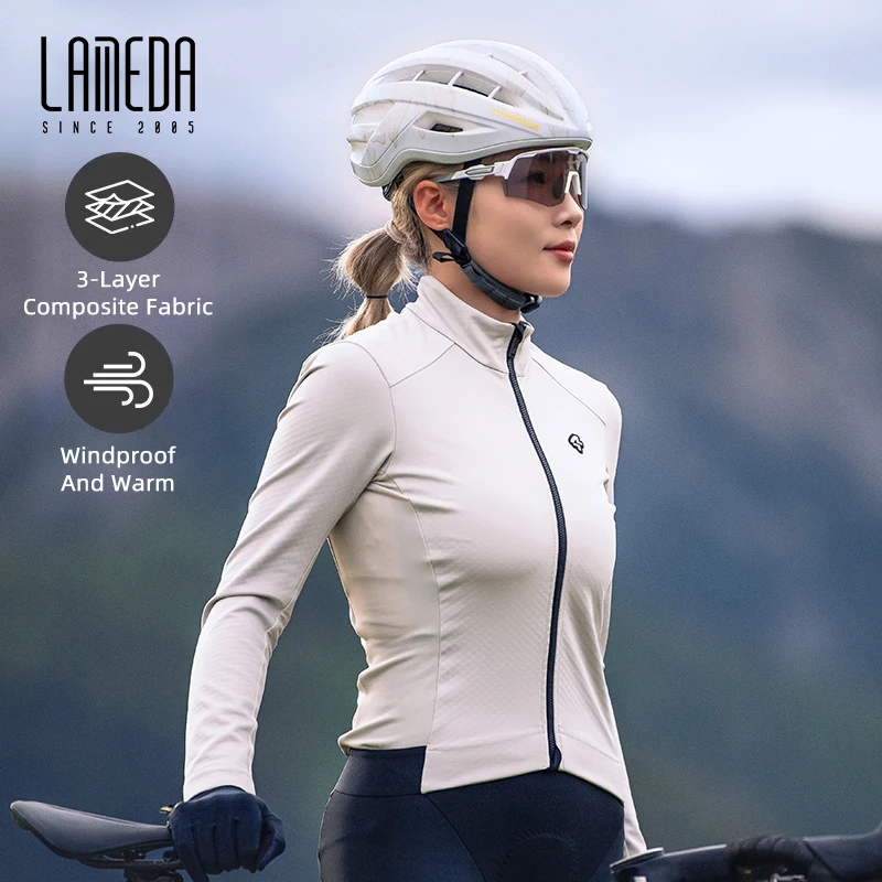 LAMEDA New Cycling Jersey 5-10℃ Bicycle Coat Autumn Winter Women Long Sleeve Fleece Brushed Warm Windproof MTB Road Bike Clothes