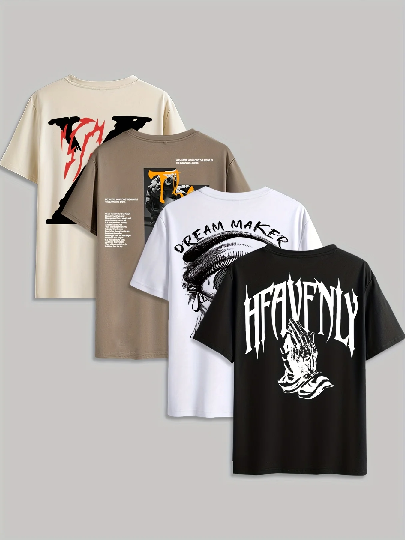 

Мужская футболка с коротким рукавом и круглым вырезом, с принтом «руки вместе», 4 штуки, повседневные и удобные топы, подходящие для ношения на улице летом.