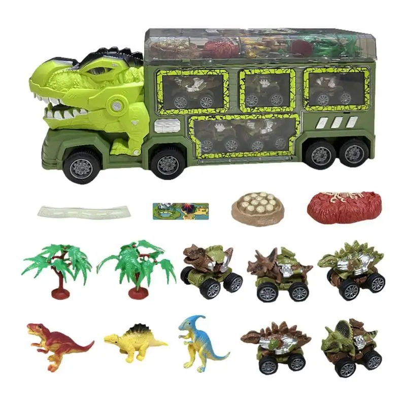 

Dinosaur Truck For Kids Pull Back Dinosaur Vehicle With Light Transport Carrier Truck Inertia Toy Large Parent-Child Interaction