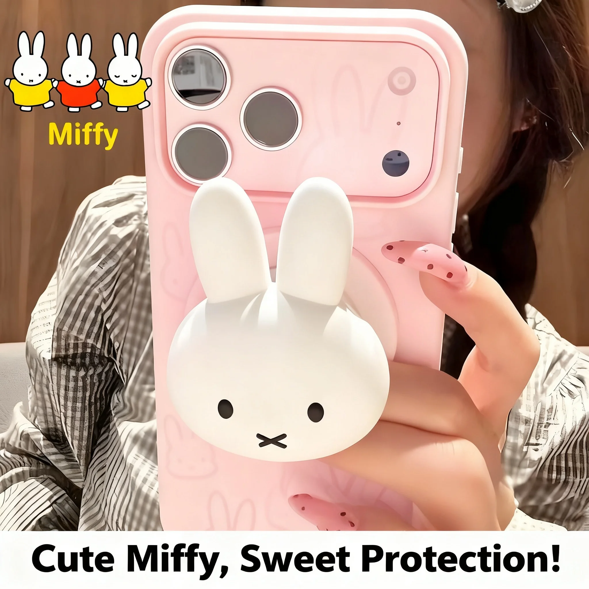 

Magnetic Miffy Rabbit Kawaii Phone Case Stand For New 17ProMax 16Pro 15Plus 14 13 Series Phones