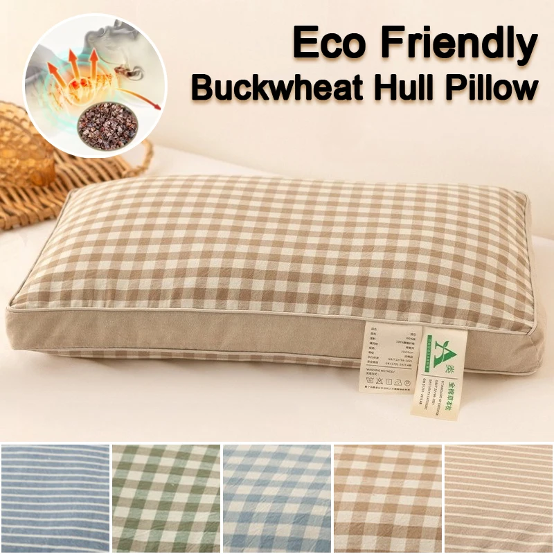

New Buckwheat Hull Pillow Core Neck Pain Relief Ergonomic Support for Side Back Sleepers Washed Cotton Fabric Unisex Home Use