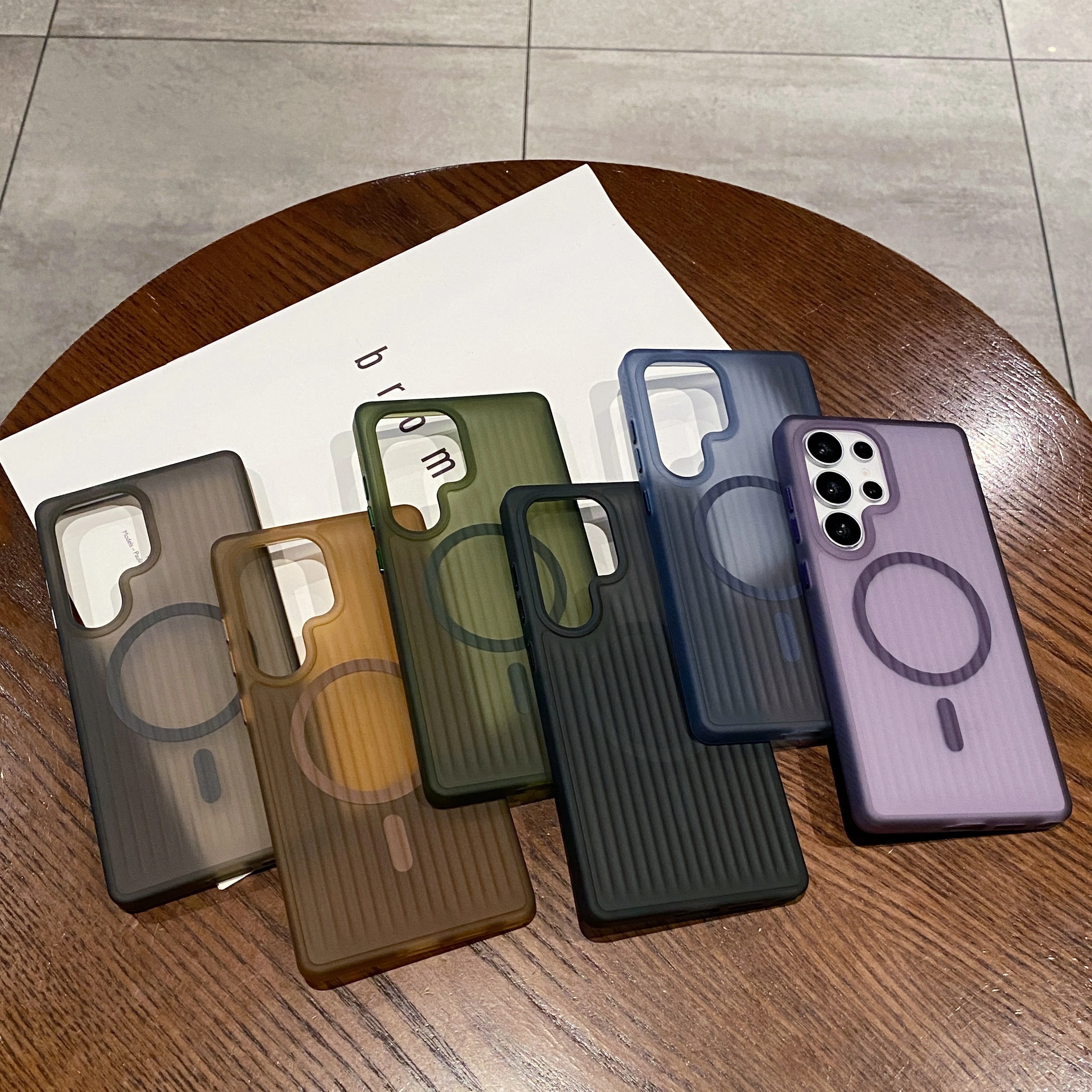 

Corrugated Wireless Charging Magnetic Case for Samsung Galaxy S25 Ultra S24 S23 S22, Slim Translucent Frosted Hard Phone Cover