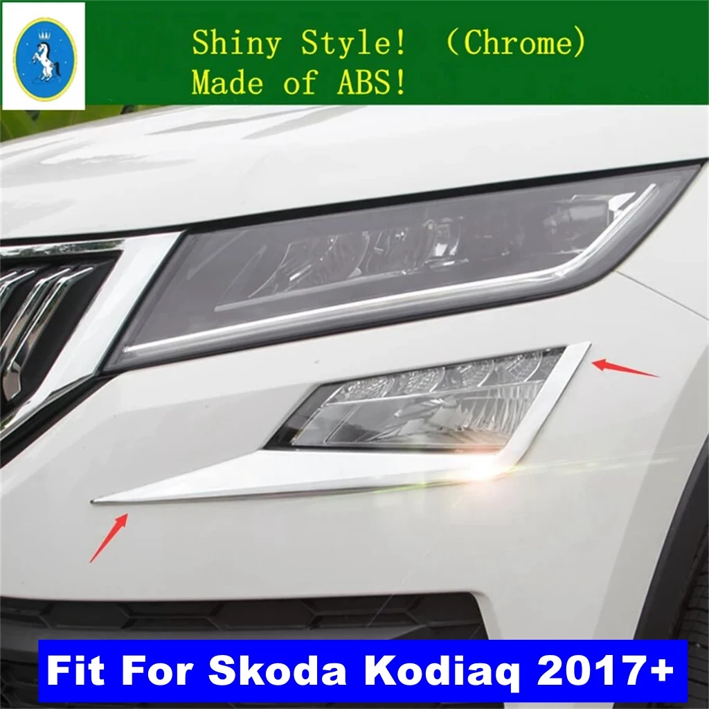 

Front Fog Lights Lamps Eyebrow Strip Decoration Cover Trim Kit Fit For Skoda Kodiaq 2017 - 2023 Car Exterior Accessories Chrome