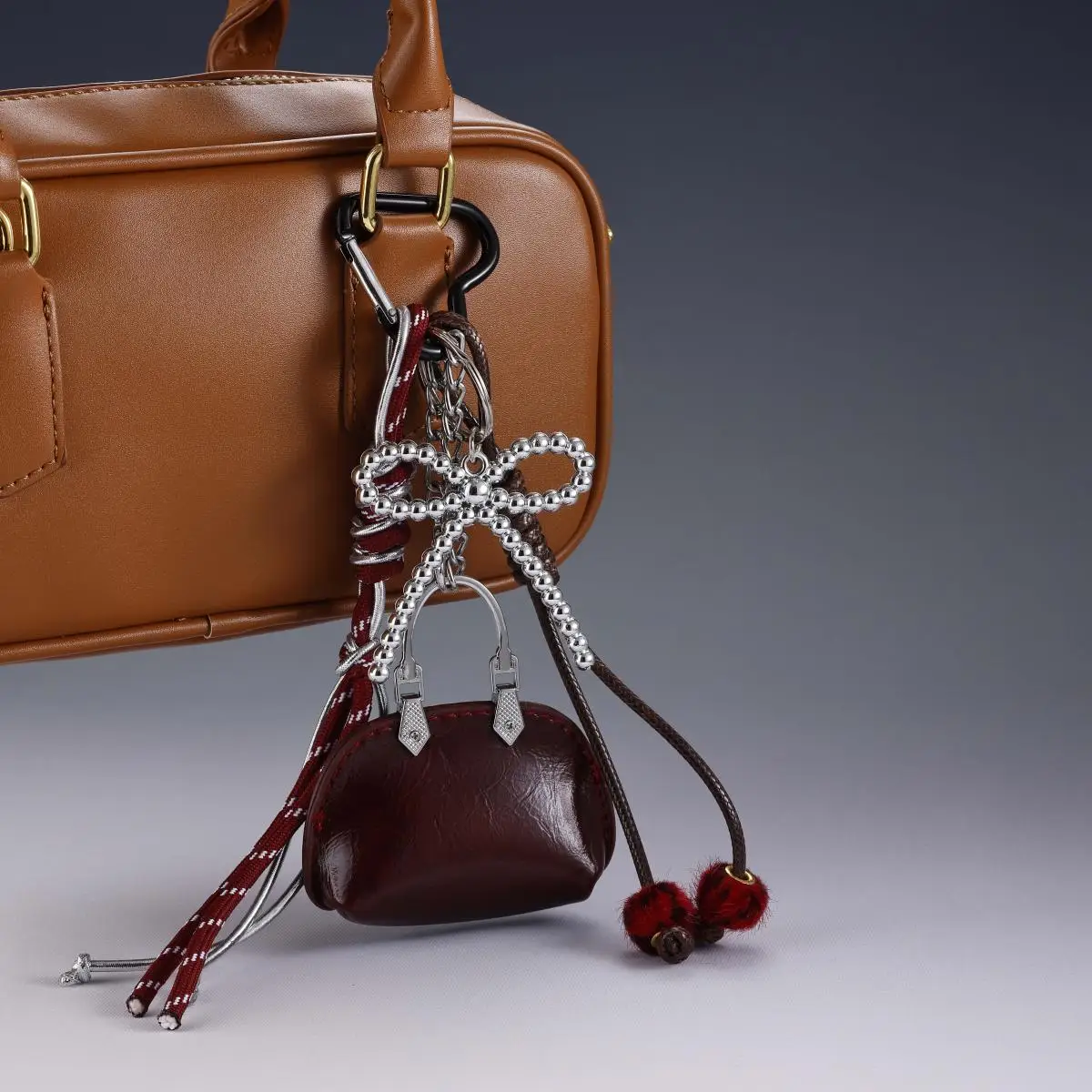 

Cute plush dolls exquisite small leather bags colorful rope woven keychains bag pendants