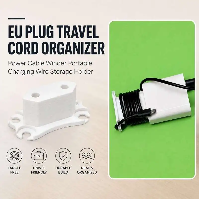 EU Plug Travel Cord Organizer Power Cable Winder Portable Charging Wire Storage Holder