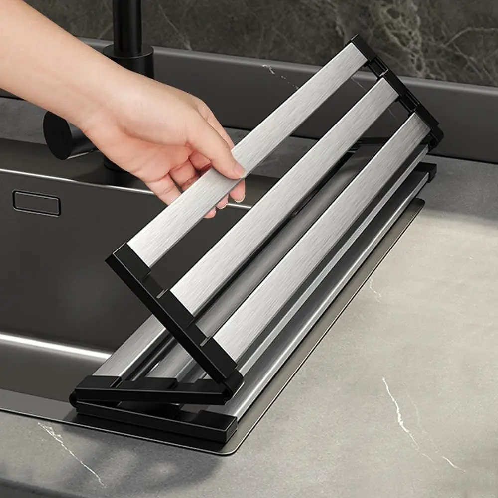 

Roll Up Dish Drying Rack, Over Sink StainlSteel Rack,oldable Kitchen Sink Mat,Kitchen Sink Drain Rack Dish Storage Rack 19.69"