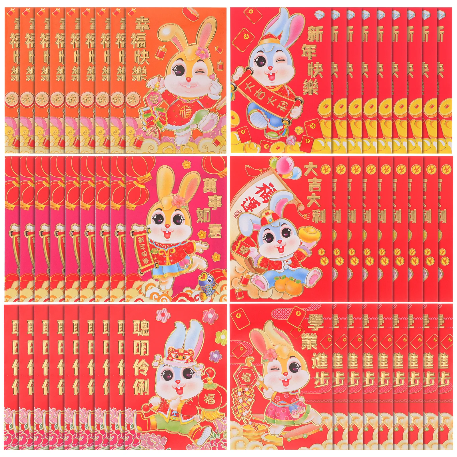 54Pcs Cartoon Red Packets Lucky Money Bags Chinese New Year Gift Bunny Pattern Envelopes Festival Decorations Red Envelope