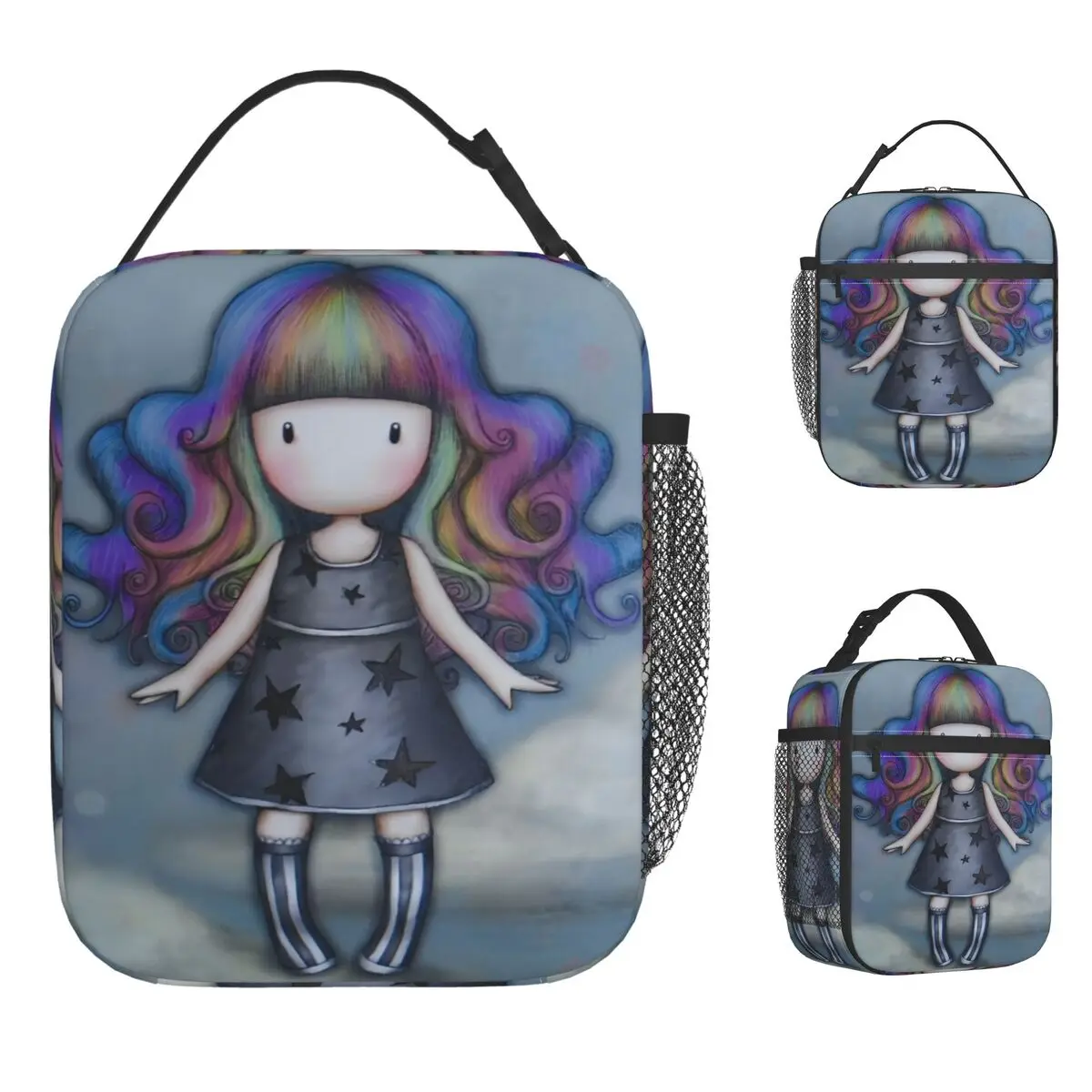 Little Girl Lunch Bag Retro Lunch Box For Women Picnic Portable Insulated Cooler Bag Oxford Print Thermal Tote Handbags