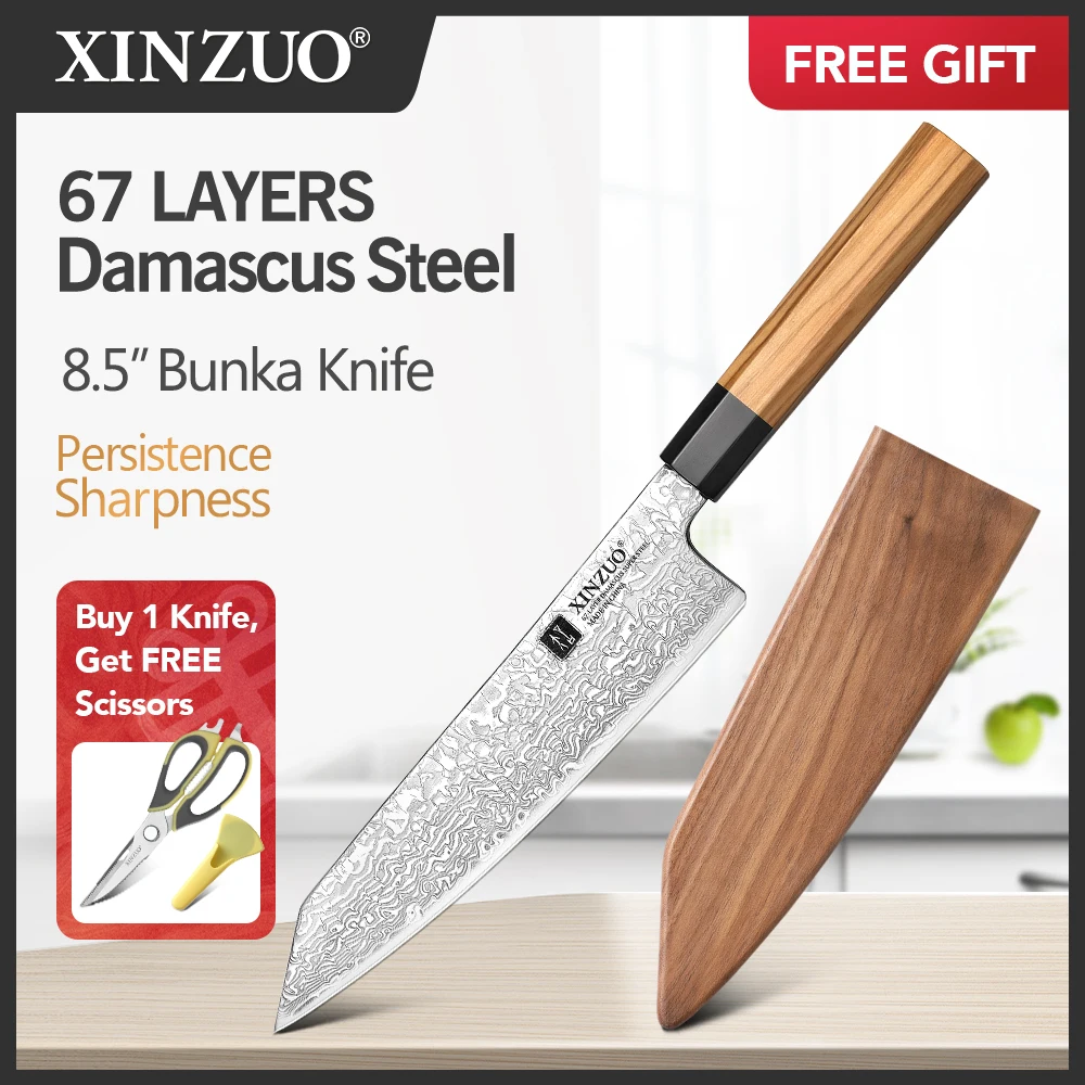 XINZUO 8,5" Zoll Bunka-Messer Achteckiger Griff Damaskus Super Steel Forged Kiritsuke Kitchen Chef Knives Sharp Pro Cleaver Cook