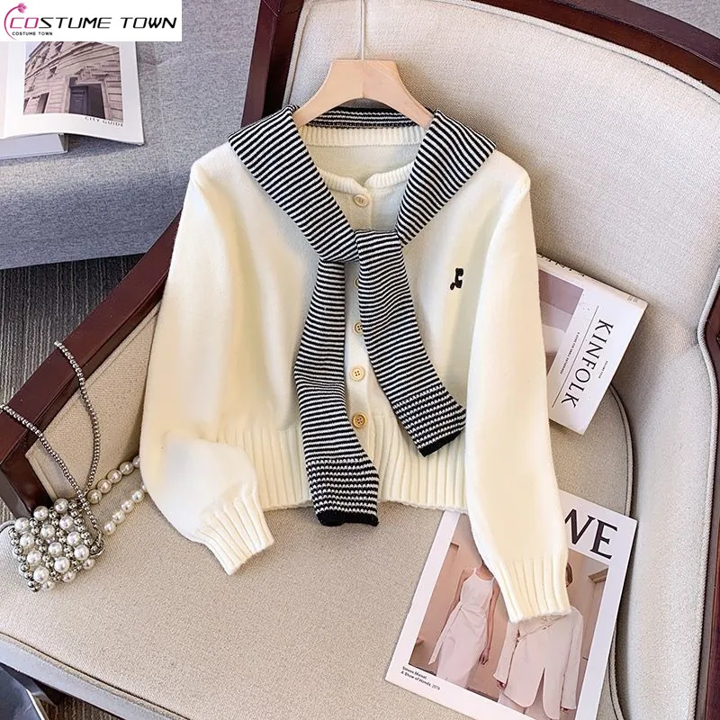 

College style+shawl design knitted cardigan women's autumn and winter new slim and fashionable knitted sweater