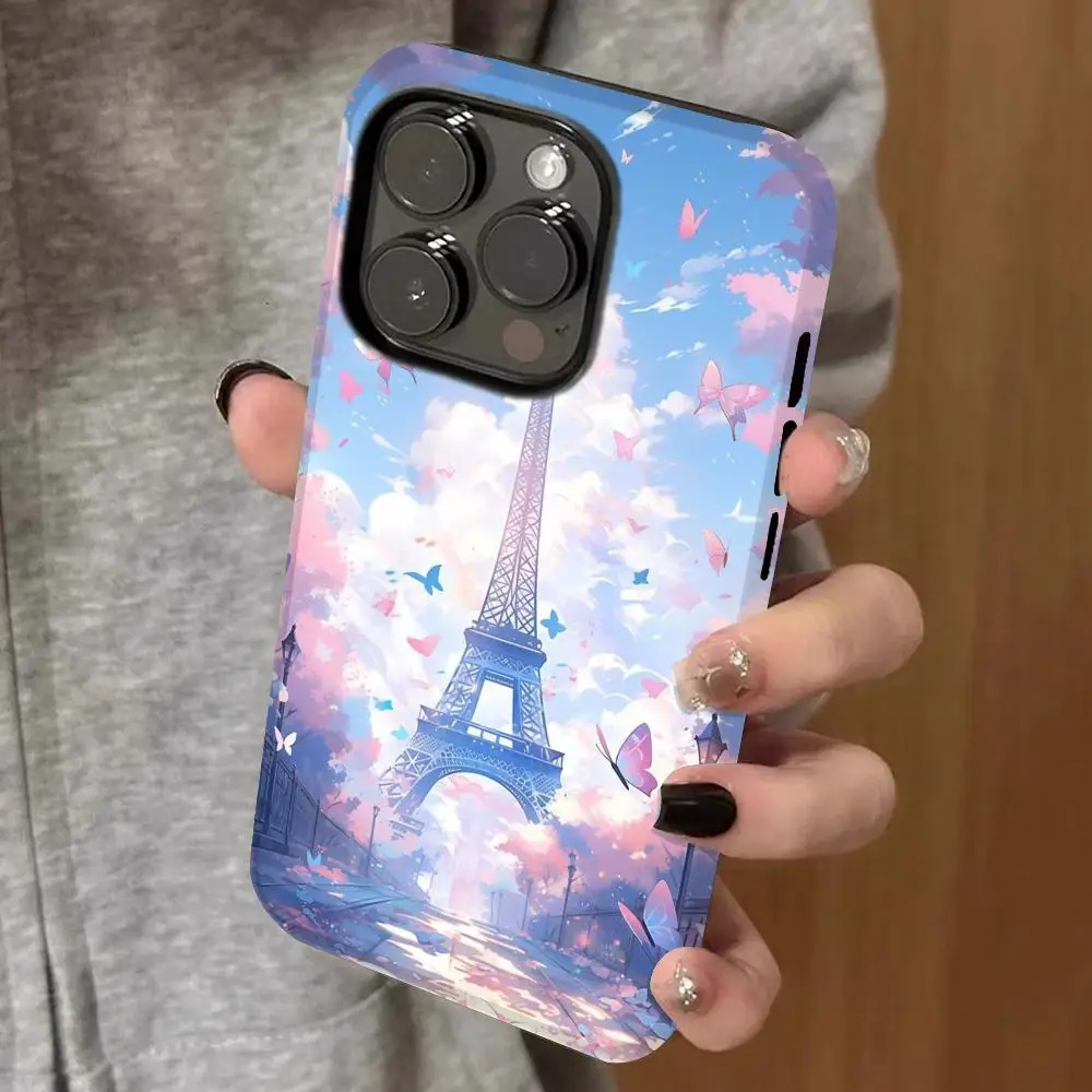 

eiffel tower art Phone Case Double-layered 2-in-1 Film Case For IPhone 16 15 Promax 14 13 Pro 12 11 plus Samsung S Covers