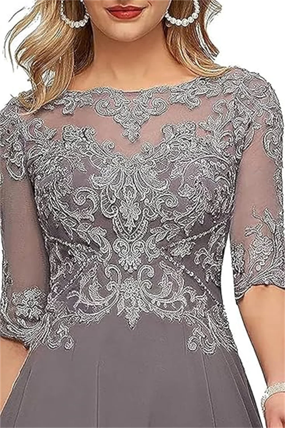 ชุดผ้าชีฟองปักลายลูกไม้สำหรับคุณแม่ของเจ้าสาวชุดงานพรอมสำหรับงานแต่งงานแขน3/4ชุดเดรสสำหรับงานเลี้ยงตอนเย็นเป็นทางการสำหรับผู้หญิง