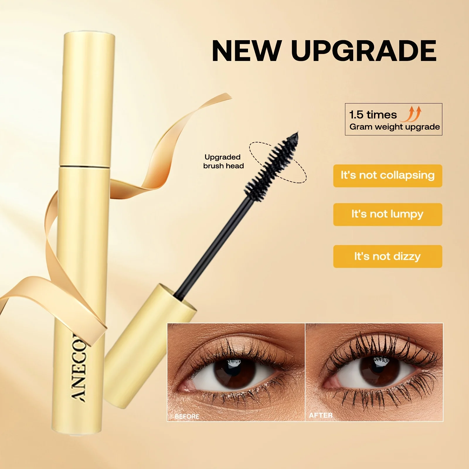 Volumegevende en verlengende tubing-mascara - Zwart waterdicht, vlekvrij, klonvrij voor dikke dramatische wimpers